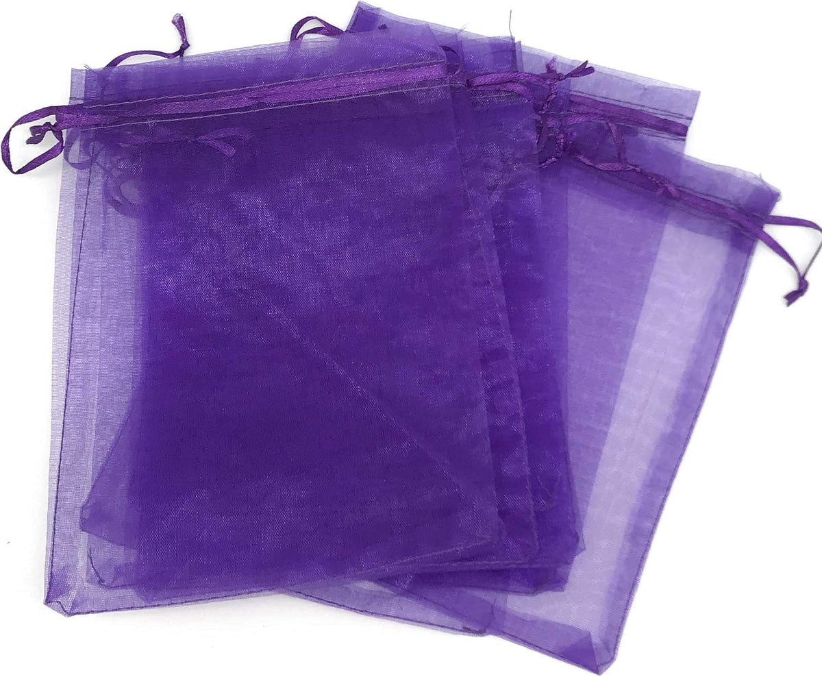 TheDisplayGuys 100-Pack 6x8 Purple Sheer Organza Gift Bags with Drawstring, Jewelry Candy Treat