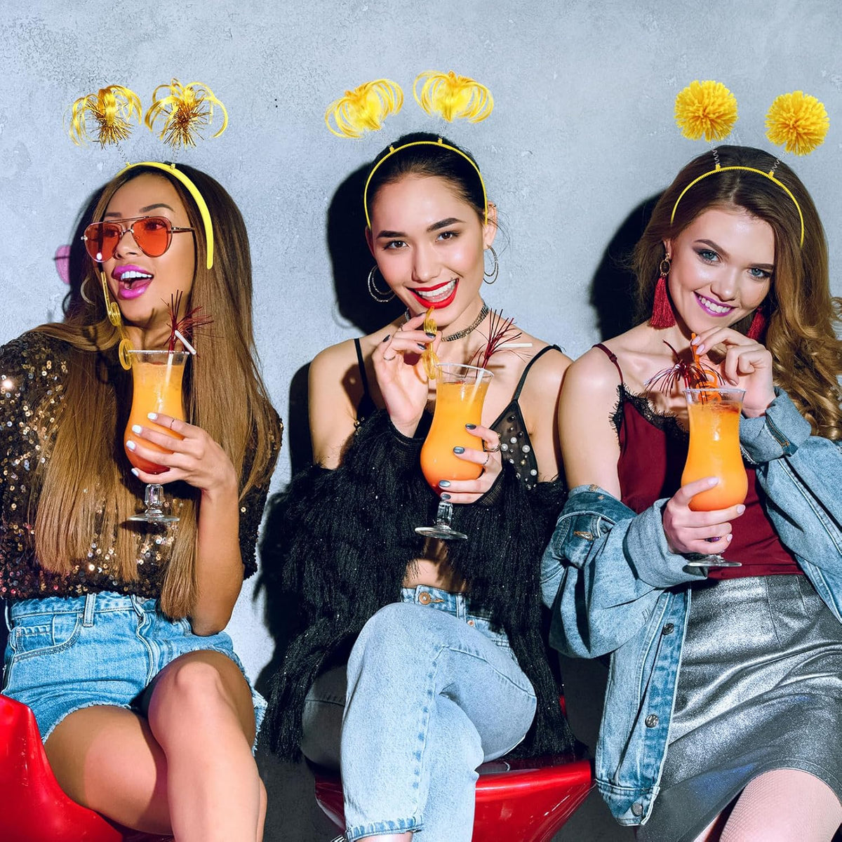 Censen 12 Pcs Halloween Pom Pom Party Headbands Tinsel Ponytails Spirit Head Bopper Headwear for