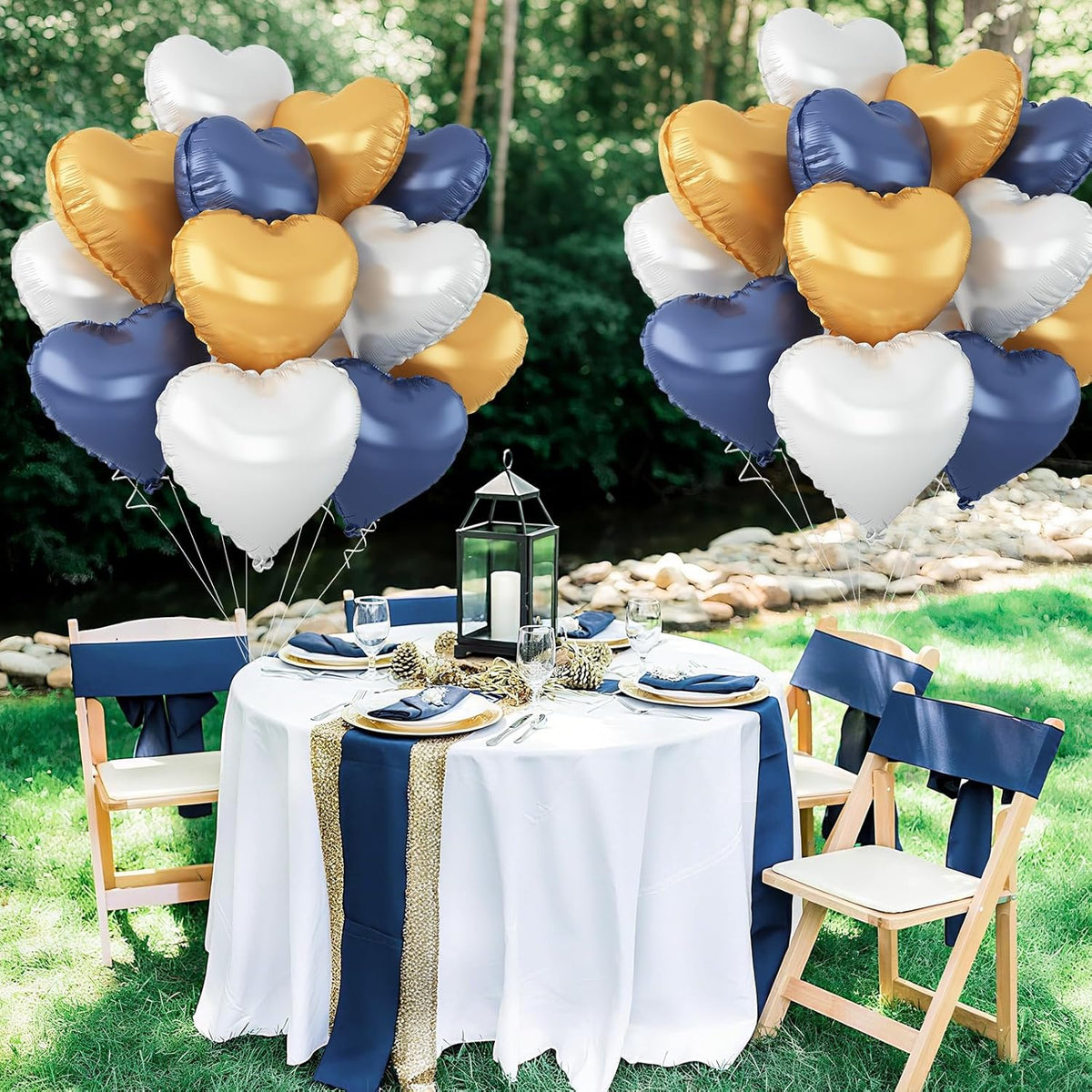 Blue Gold Silver Heart Balloons,12Pcs 18Inch Metallic Blue Gold Silver Heart Shaped Foil Helium
