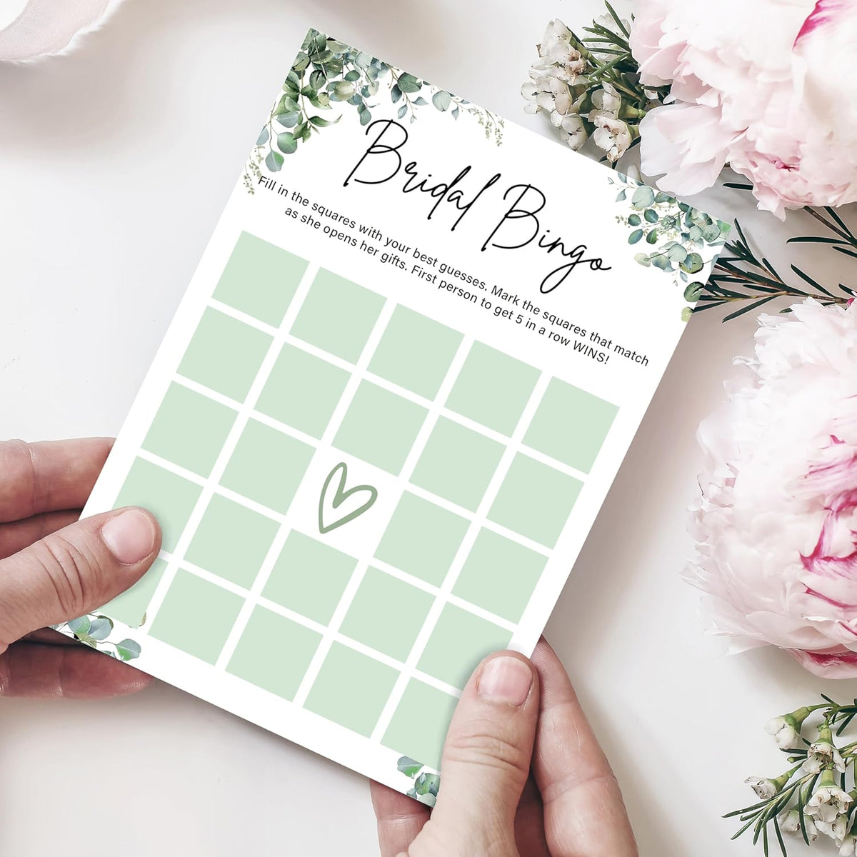 Eucalyptus Bridal Shower Game Cards - Bridal Bingo, Wedding Engagement Bachelorette Party Bridal