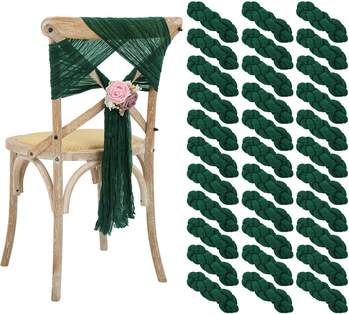50 PCS Cheesecloth Chair Sashes Bows Wedding Aisle Decorations Chair Ribbon Ties Back Sash for
