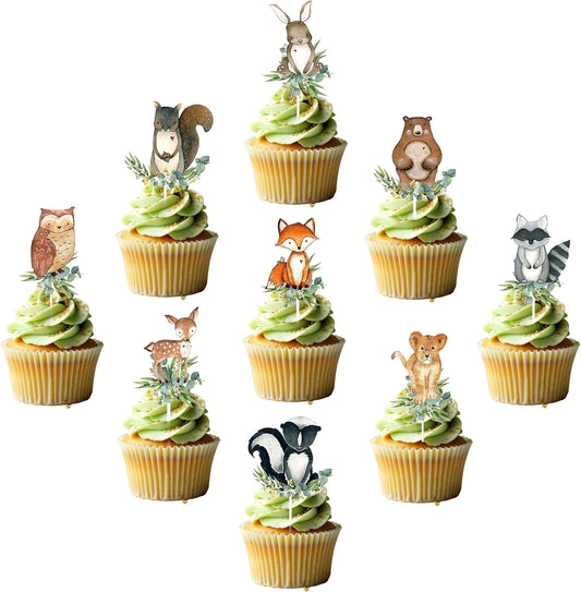54-Piece Woodland Animal Cupcake Toppers – Neutral Forest Creatures Cake Picks for Baby Shower &