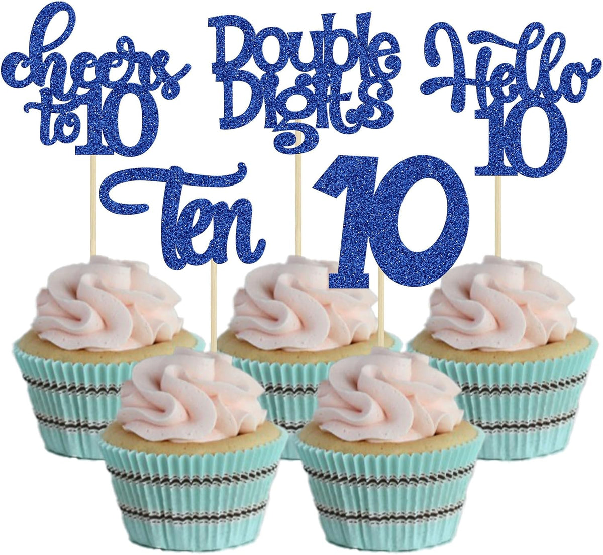 30Pcs 10th Birthday Cupcake Toppers Ten Double Hello 10 Cupcake Picks Cheers to 10 Years Old Cake