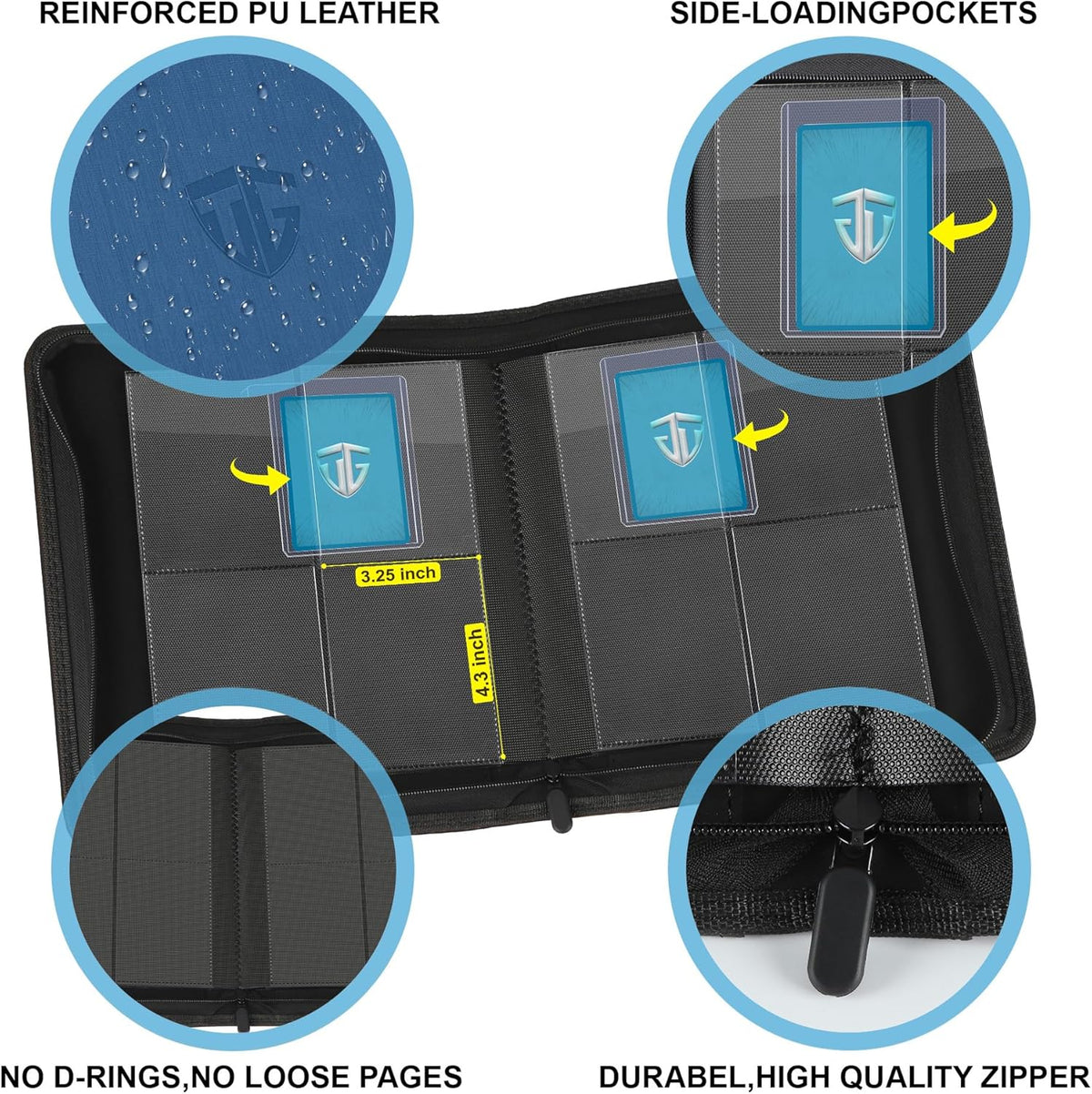 Toploader Binder,Holds 112 Toploaders, 4 Pocket Top Loader Binder for 3" x 4" Rigid Card Holders