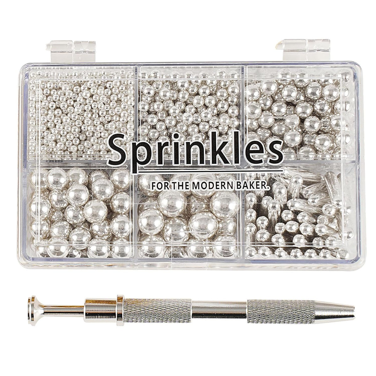 Kasvan silver Mix Sugar Sprinkles - Edible Candy Pearls with 4-Claw Sprinkle Pen,118g/4.16 Oz, Gift