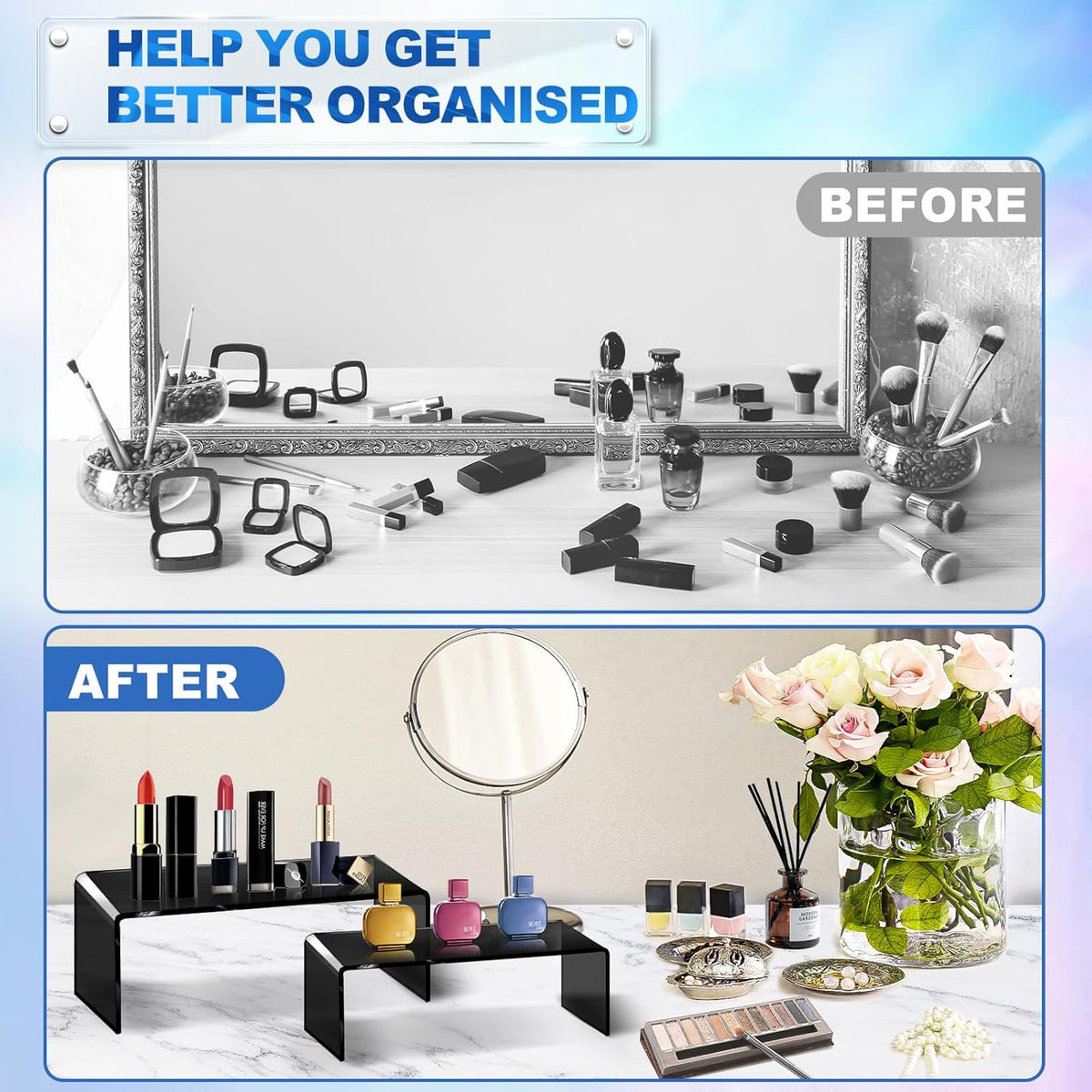 Aheroi Acrylic Risers, 8 Pcs 2 Set(7”L~8”L~9”L) Display Risers, Black Arylic Display Stands Acrylic