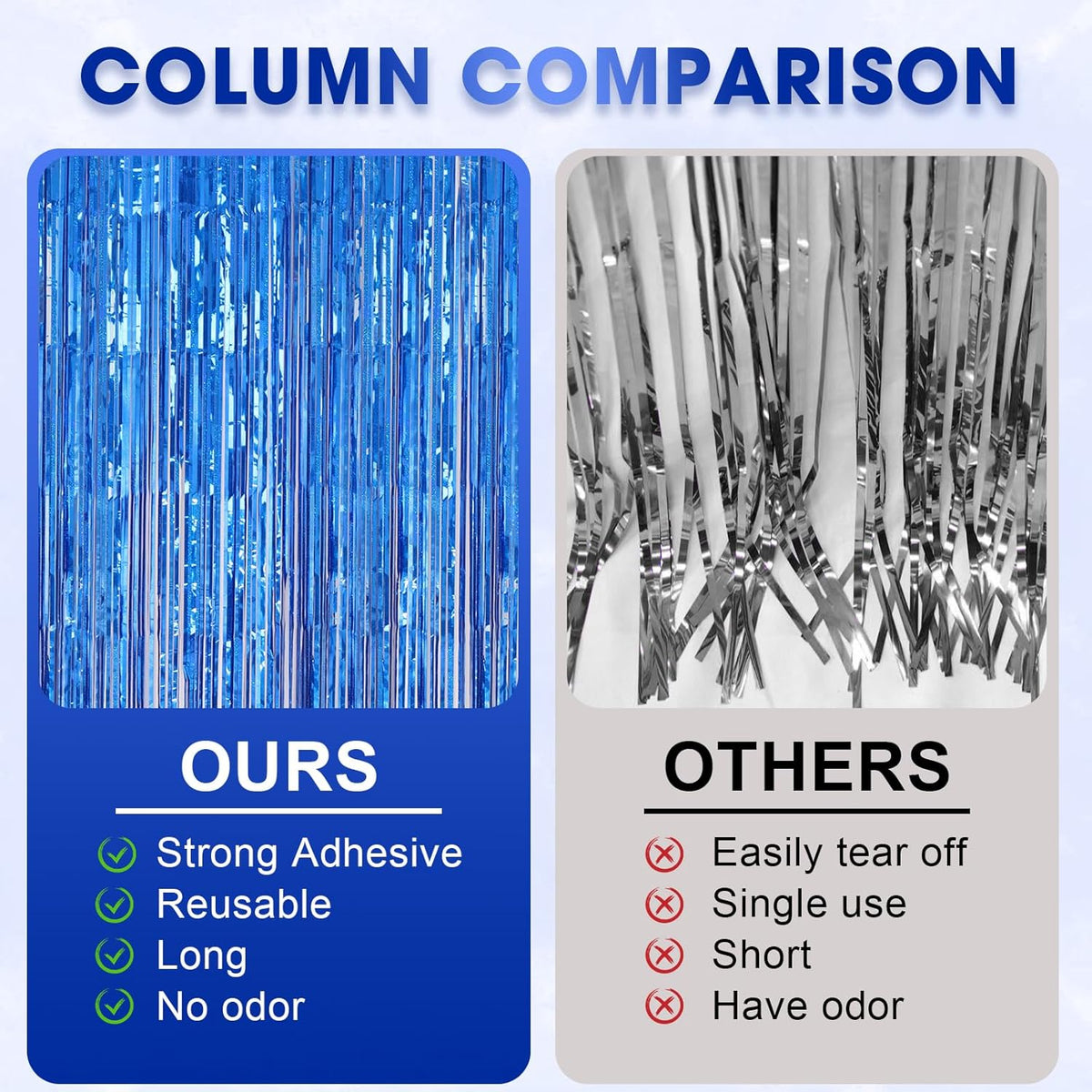 3 Pack 3.3 x 8.2 ft Laser Blue Foil Fringe Backdrop Curtains, Tinsel Streamers Birthday Party