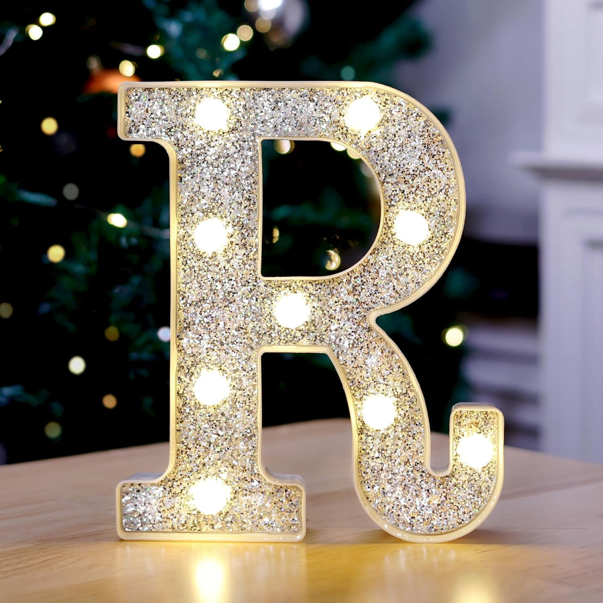 Marquee Light Up Letters, Glitter Silver LED Letter Lights Battery Powered Alphabet Letter Sign for