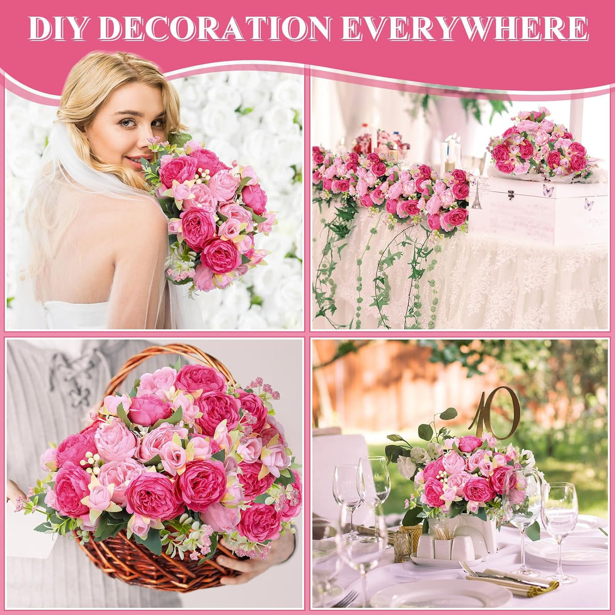 8 Bundles Artificial Peonies Flowers Boho Faux Flowers Arrangements Artificial Centerpiece Spring