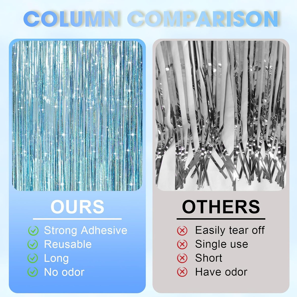 2 Pack Laser Light Blue Foil Fringe Curtains, Tinsel Streamers Birthday Party Decorations, Fringe