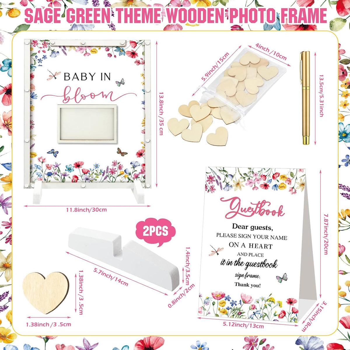 65 Pcs Wildflower Baby Shower Guest Book Alternatives He or She Gender Reveal Baby Shower