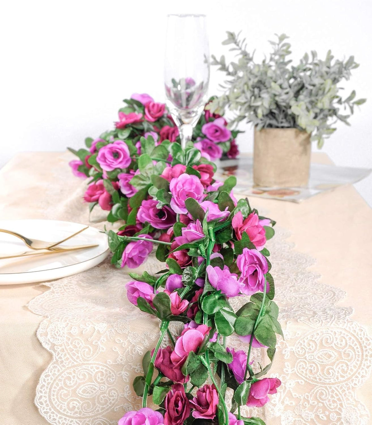 Miracliy 9Pcs 74FT Purple Flower Garland Artificial Rose Arch Vines Fake Spring Floral Garland for