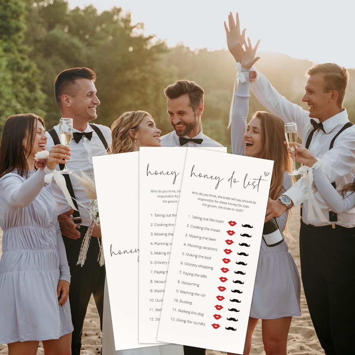 Bridal Shower Games, Honey Do List, 25Pcs 4x9inch Minimalist White Double-Sided Bridal Game Cards