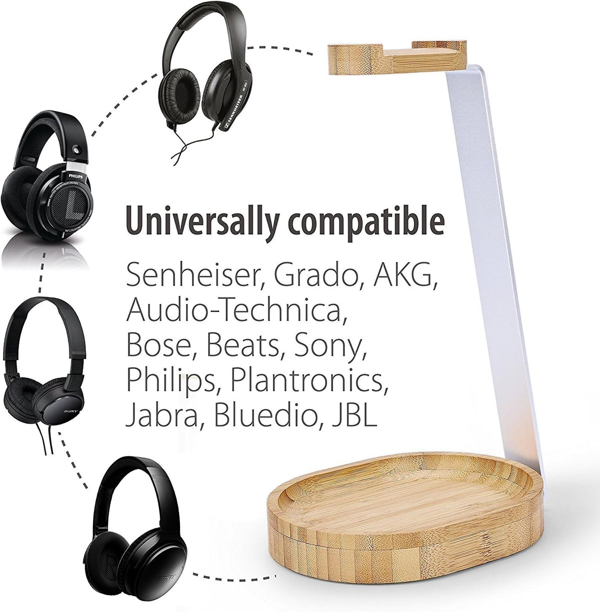 Avantree TR902 - Universal Wooden & Aluminum Headphone Stand Hanger with Cable Holder, Sturdy Desk