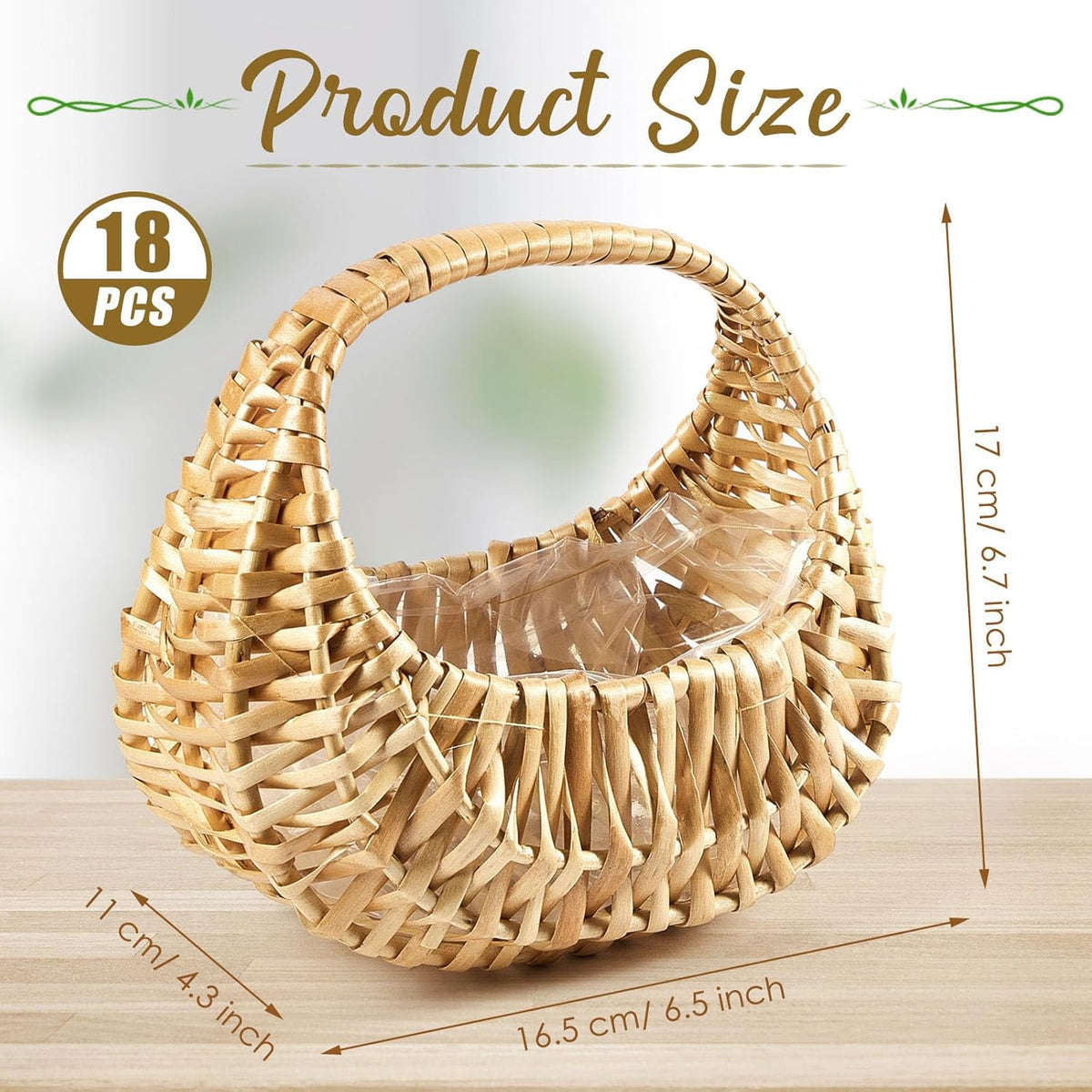 Taiyin 18 Pack Rattan Flower Girl Basket Small Half Moon Straw Wicker Basket with Handle Ideal for