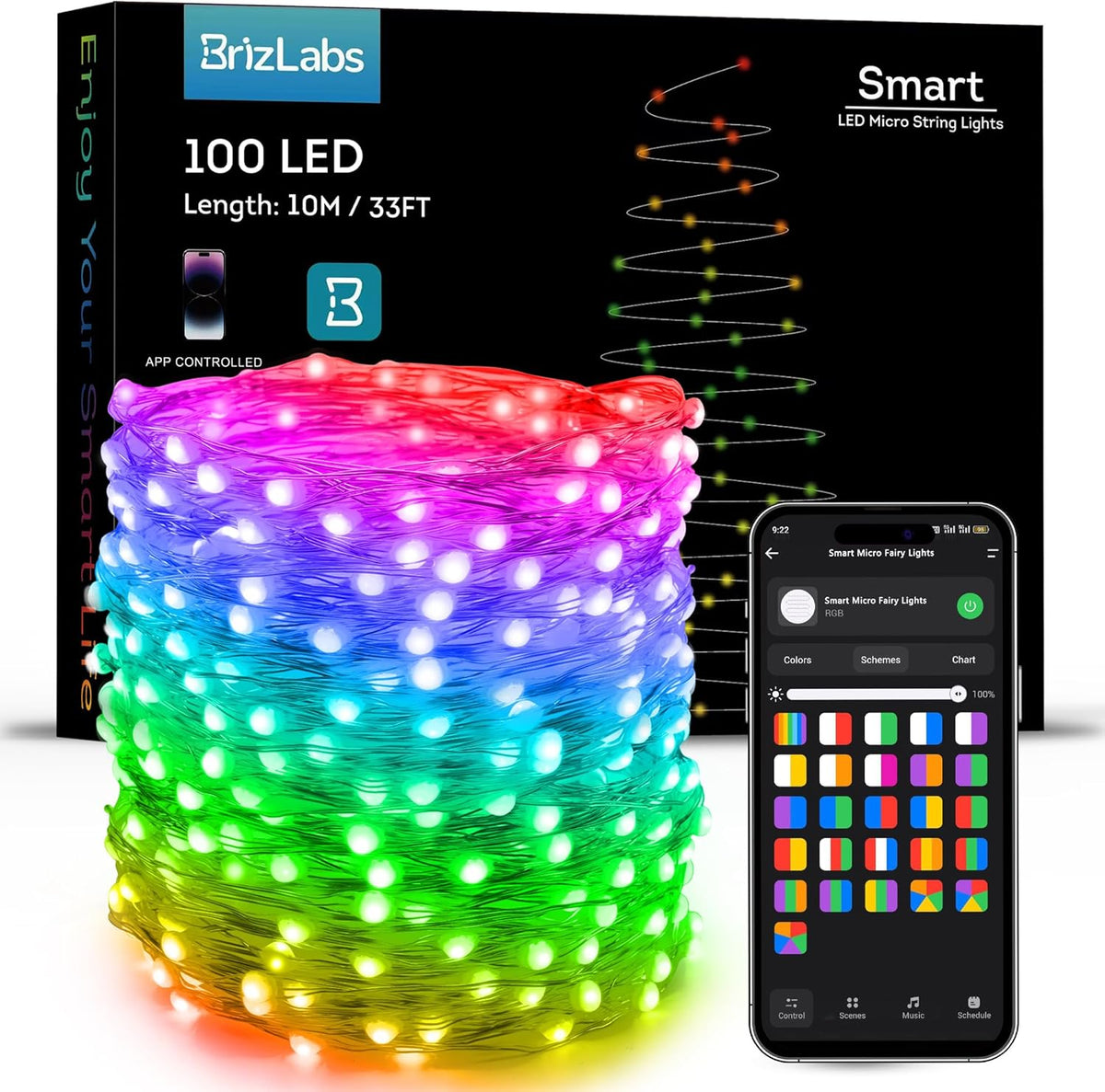 BrizLabs Smart Fairy Lights, 33ft 100 LED Color Changing Fairy Lights Work with Alexa/Google Home