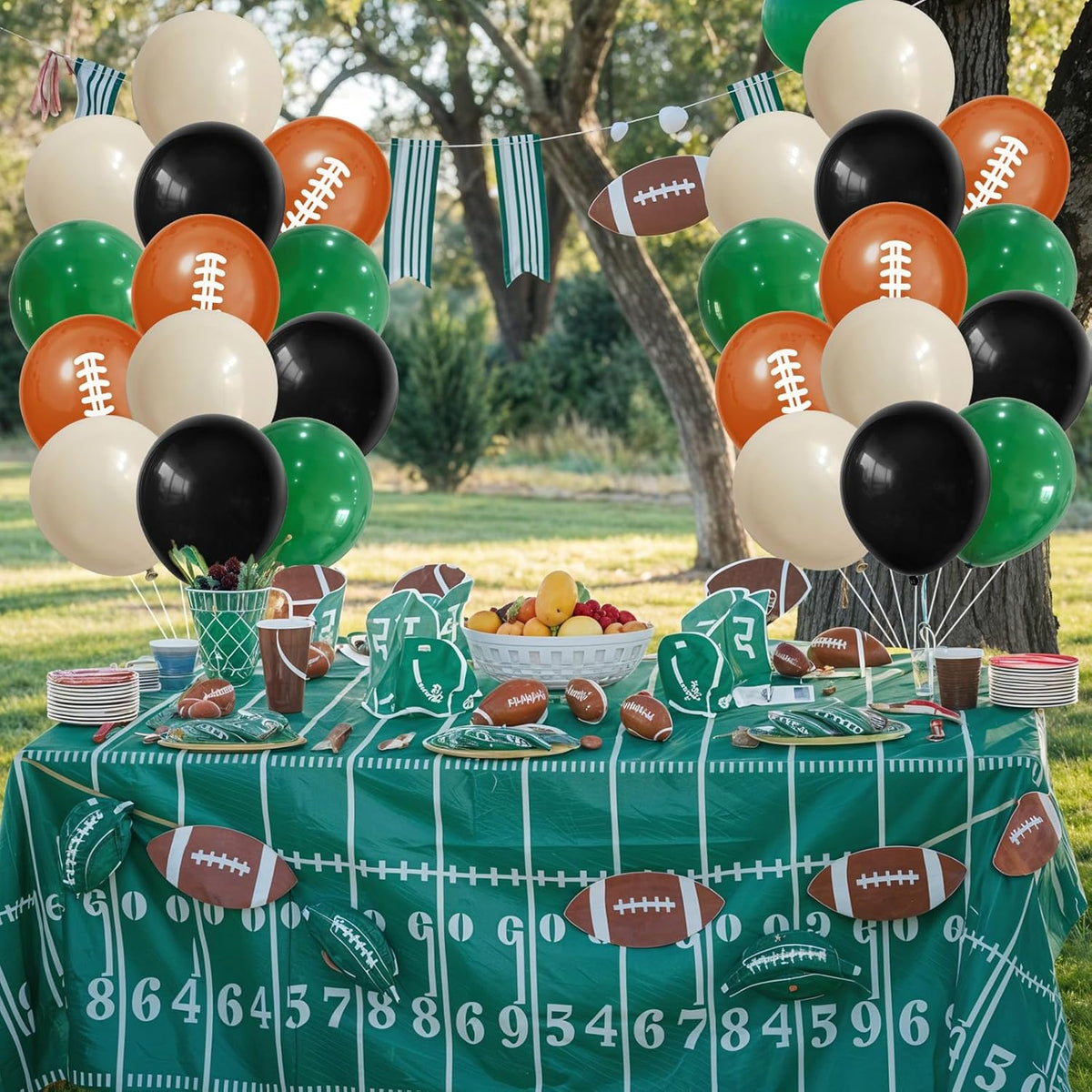 Football Balloons, 12 Inch Dark Green Black White Sand with Brown Printed Sports Latex Balloon for