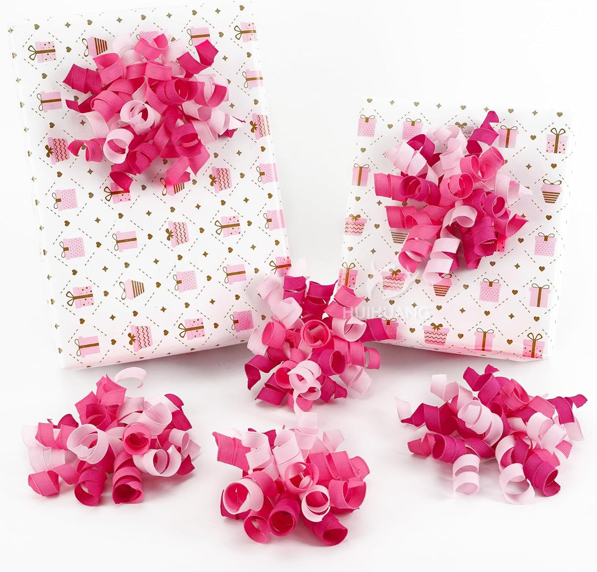 HUIHUANG Pink Bows for Gift Wrapping Self Adhesive Curly Gift Bows Fushcia/Pink/Hot Pink Bows for