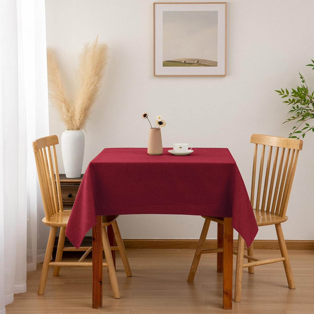 Hiasan Faux Linen Square Tablecloth - Wrinkle and Stain Resistant Washable Table Cloth for Kitchen