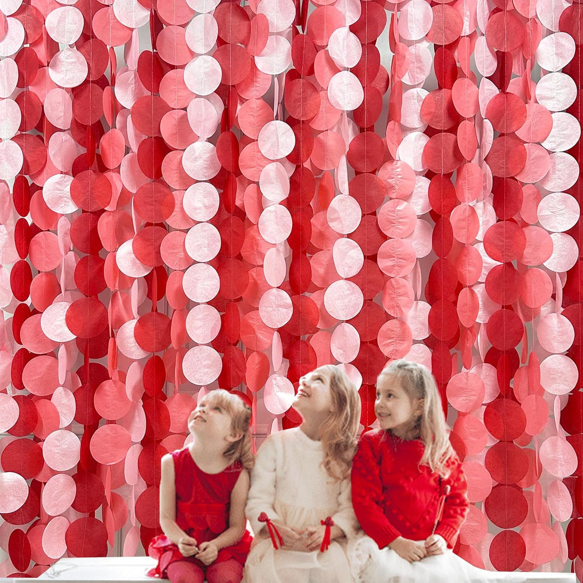 192 Ft Red Party Decorations Ombre Red Polka Dot Backdrop Streamer Tissue Paper Circle Dots Hanging