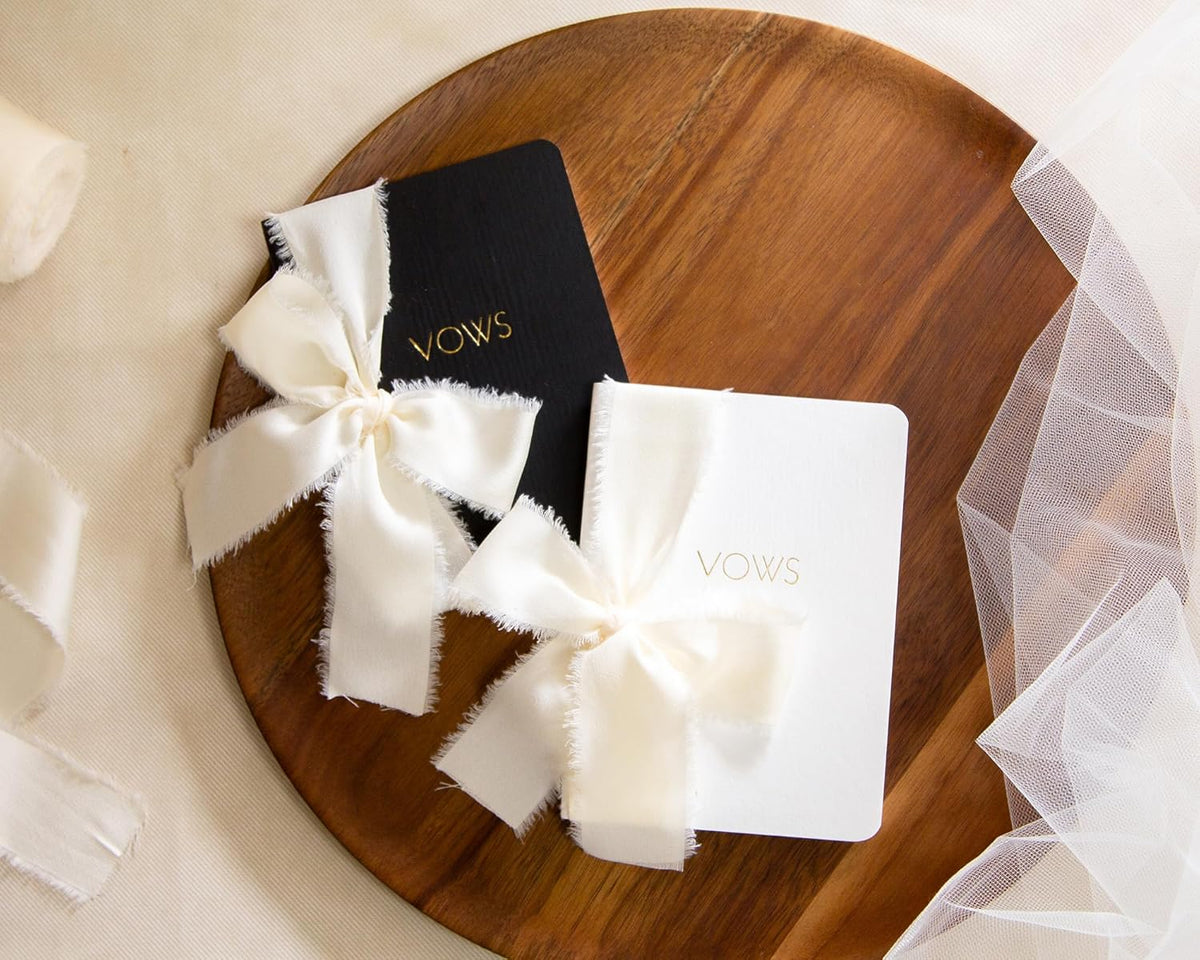 Black White Embossed Slim Vow Books w/Ribbon (Set of 2) - 5.625 x 4 Minimalist Pocket Sized