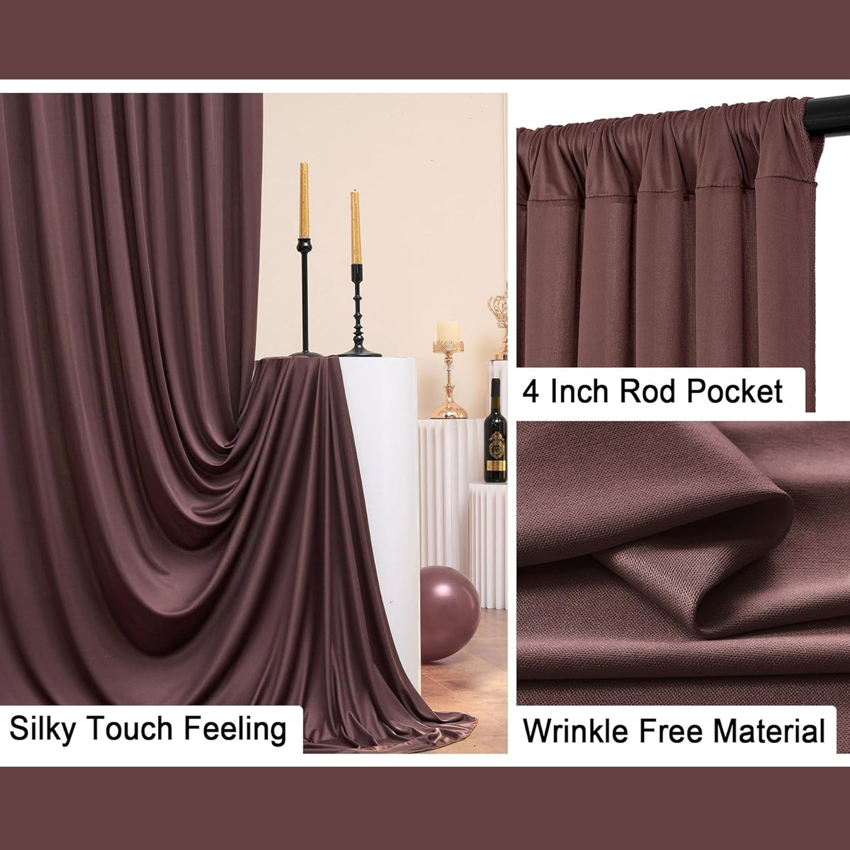 10 ft x 10 ft Wrinkle Free Brown Backdrop Curtain for Parties, Wedding Brown Photo Backdrop Drapes