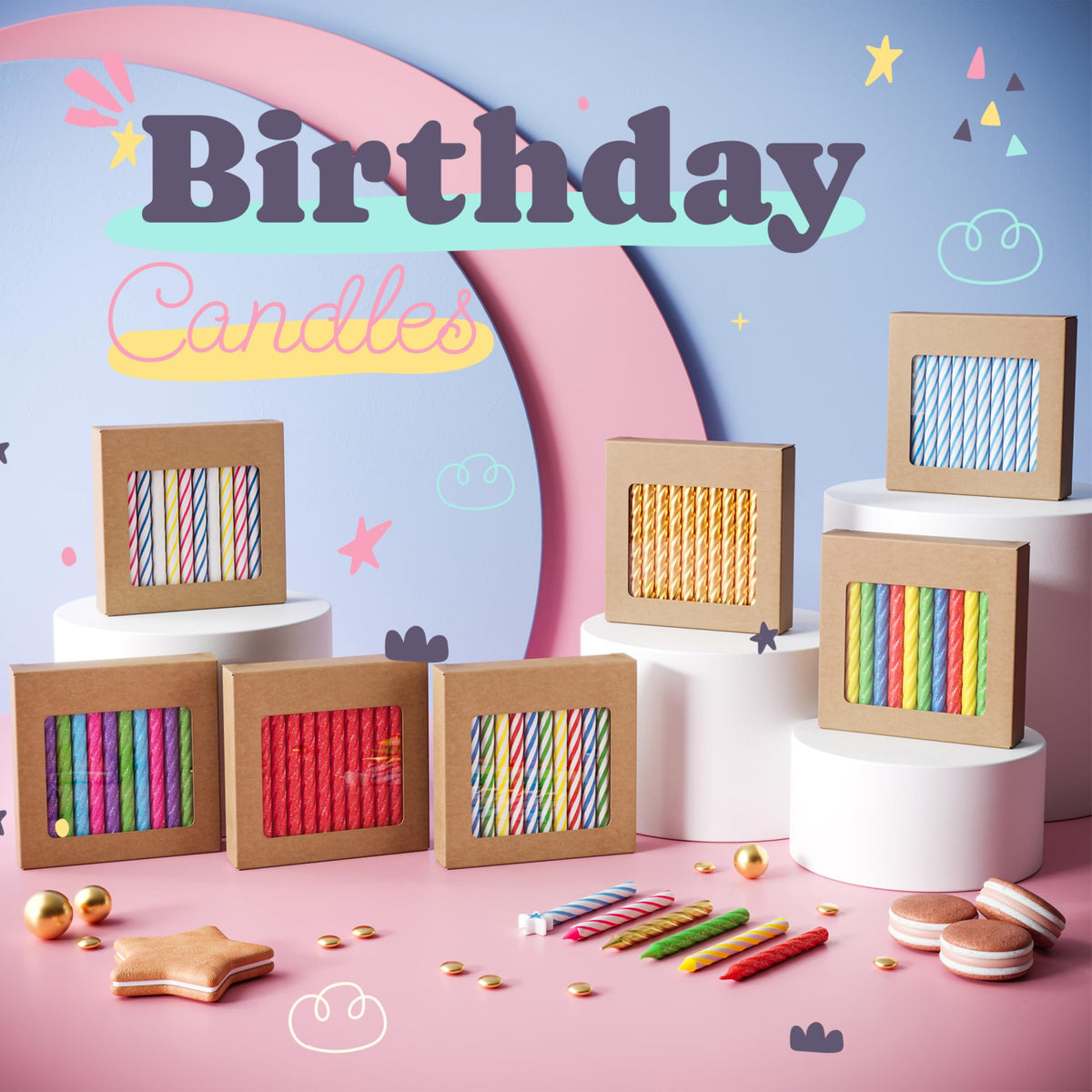 Party Solids Primary Colors Happy Birthday Candles for Cake Candles Birthday Cake Decorations 24 Pc