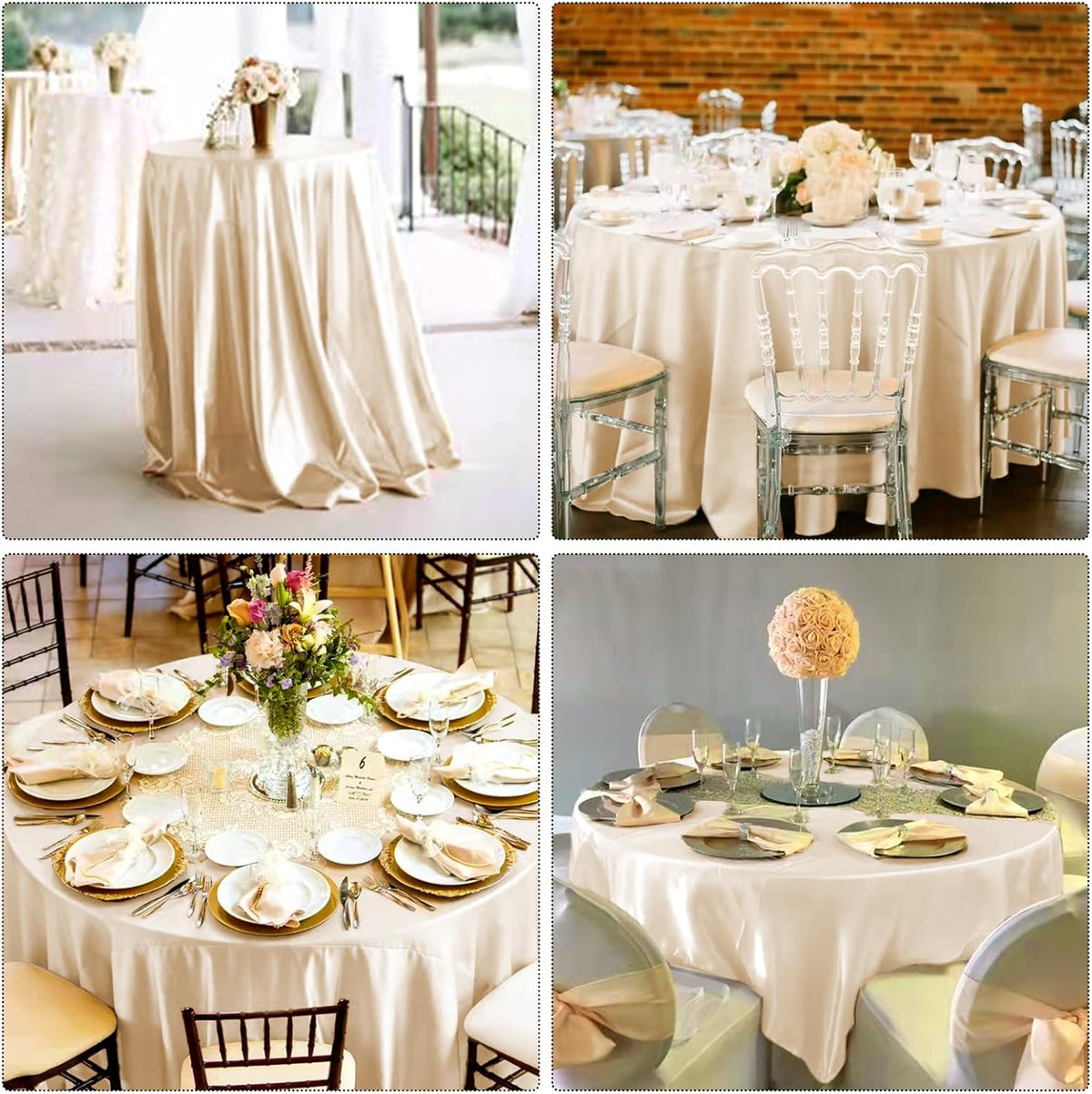 fani 6 Pack 120 Inch Champagne Round Tablecloth - Premium Silky Satin Tablecloth Overlay Smooth