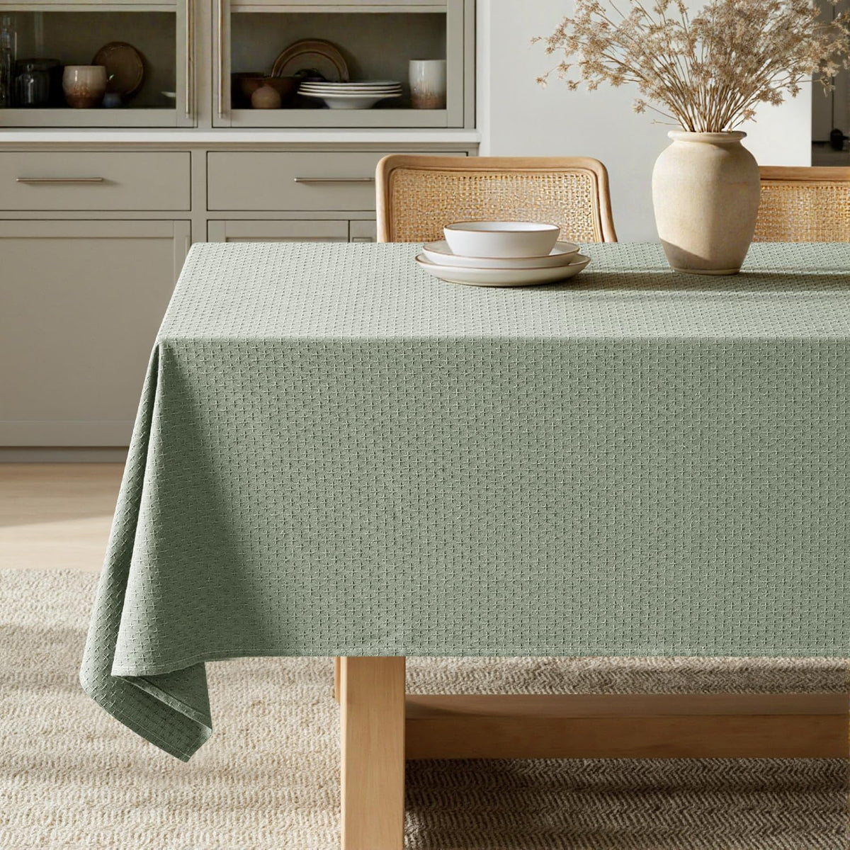 MIULEE Sage Green Linen Cottton Table Cloth Rectangle Tablecloth Waterproof Spillproof Cross-Star