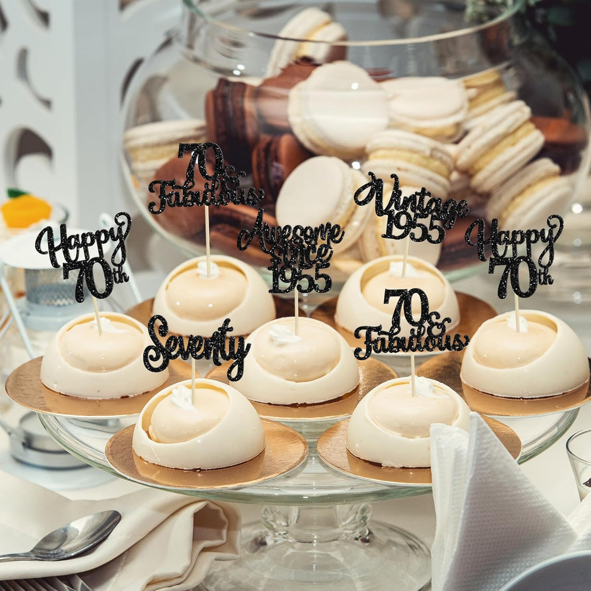 30Pcs Happy 70th Birthday Cupcake Toppers Glitter Seventy Vintage 1955 Cupcake Picks Cheers to 70