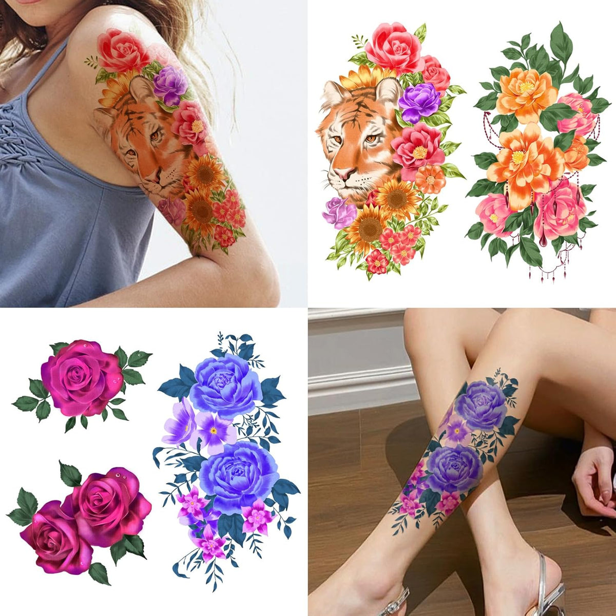 Yazhiji 49 Sheets Temporary Tattoos for Women and Men 3D Extra Large Waterproof Sexy Flowers Fake