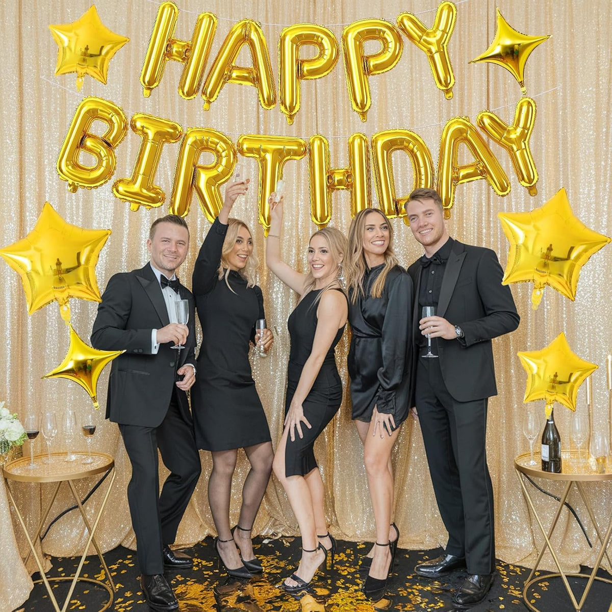 Gold Happy Birthday Balloon Banner, 16 Inch Mylar Foil Letter Balloons, Reusable Birthday
