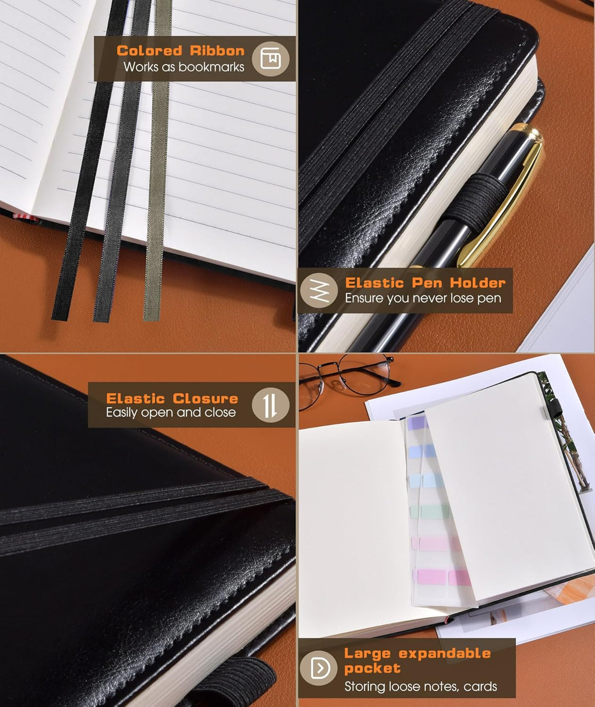 Lined Journal Notebook for Women Men, 256 Numbered Pages Hardcover Leather Journals for Writing, A5
