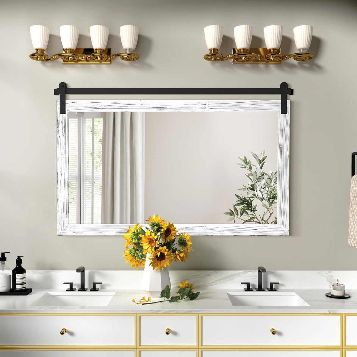 COGOOD Farmhouse Bathroom Mirror - 45 x 30 Large Rectangle Barn Door Mirror for Vanity, Bedroom