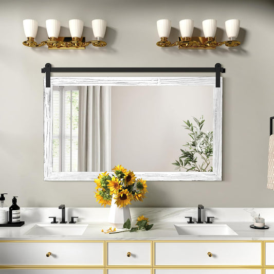 COGOOD Farmhouse Bathroom Mirror - 45 x 30 Large Rectangle Barn Door Mirror for Vanity, Bedroom