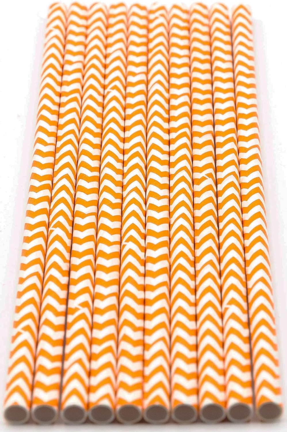 Pack of 900 Orange Chevron Biodegradable 4-Ply Paper Drinking Straws (Compostable, Non-toxic