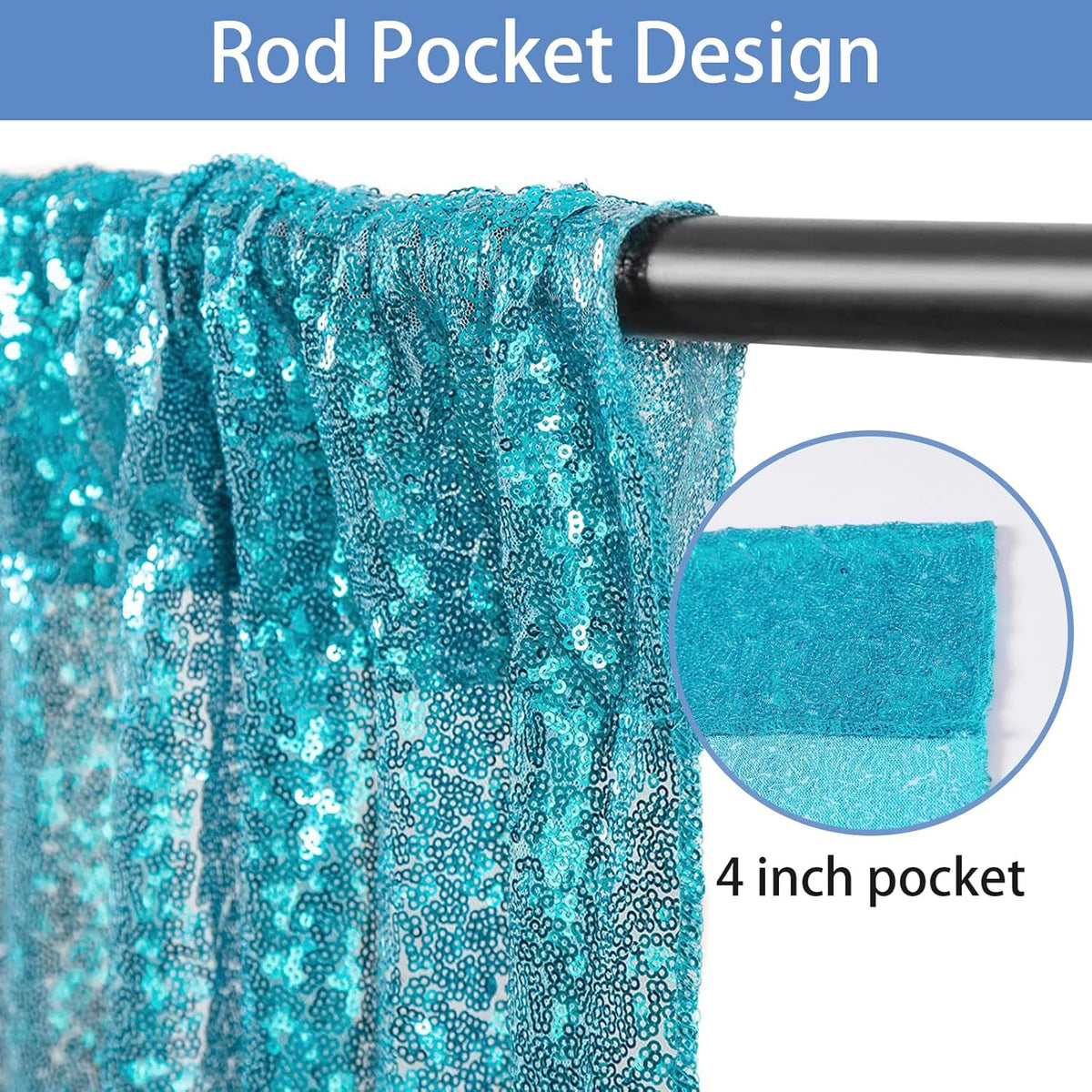 Hahuho Turquoise Sequin Backdrop Curtain, 4PCS 2FTx8FT Glitter Backdrop Curtain for Parties
