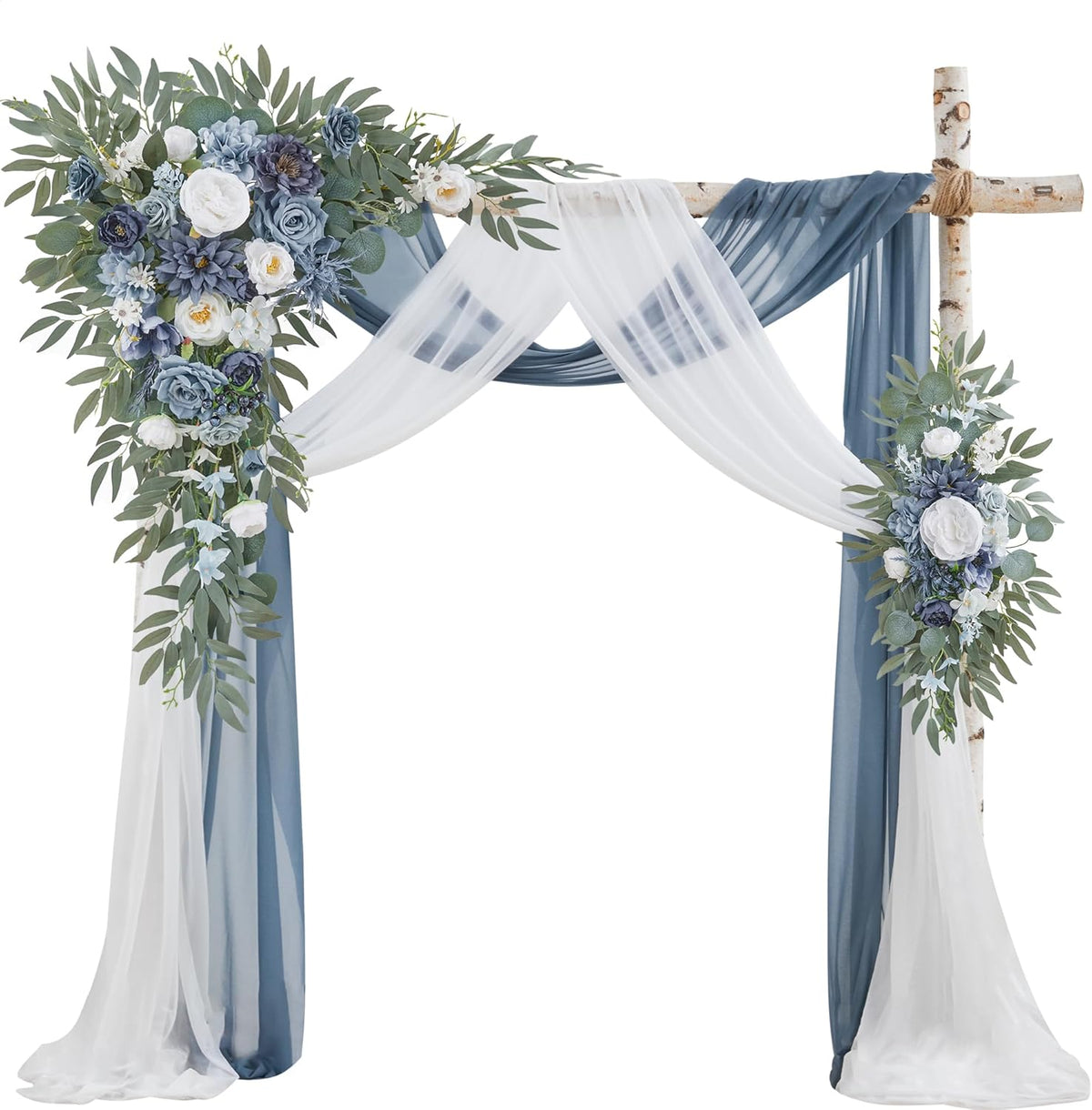 Wedding Arch Flowers with Drapes Kit (Pack of 4) - 2pcs Artificial Dusty Blue Deluxe Swag with 2pcs