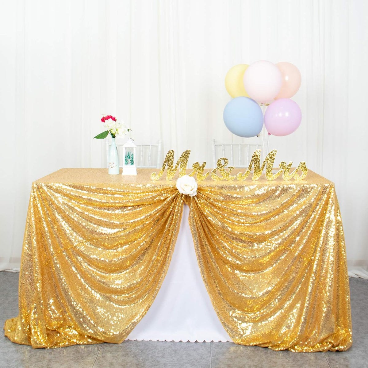 ShinyBeauty Gold Table Cloths for Party 2 Packs, 72X72 Inch Sequin Tablecloths Square Glitter Table