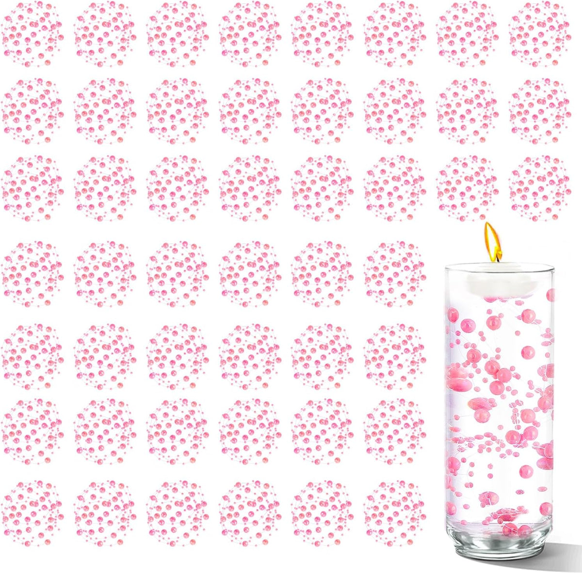 50 PCS Artificial Floating Beads for Centerpieces Vases, Pink Porcelain 8+3mm AB String Beads for