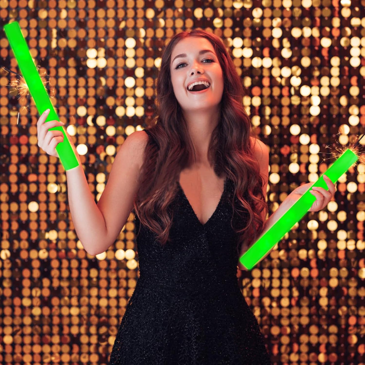 Glow Foam Sticks Bulk, 24 Pcs Green Giant LED Light Up Sticks Flashing Glowing Baton Wands Party