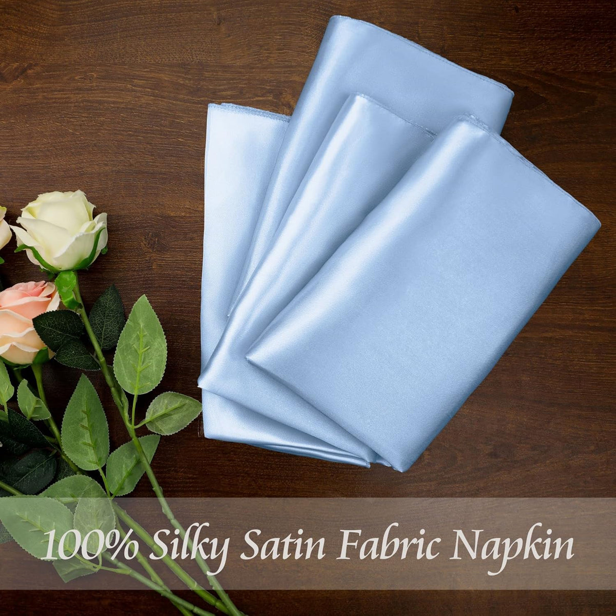 Manyshofu 50 Pieces Baby Blue Satin Napkins - 12x12 Inches Cloth Napkins, Square Satin Fabric