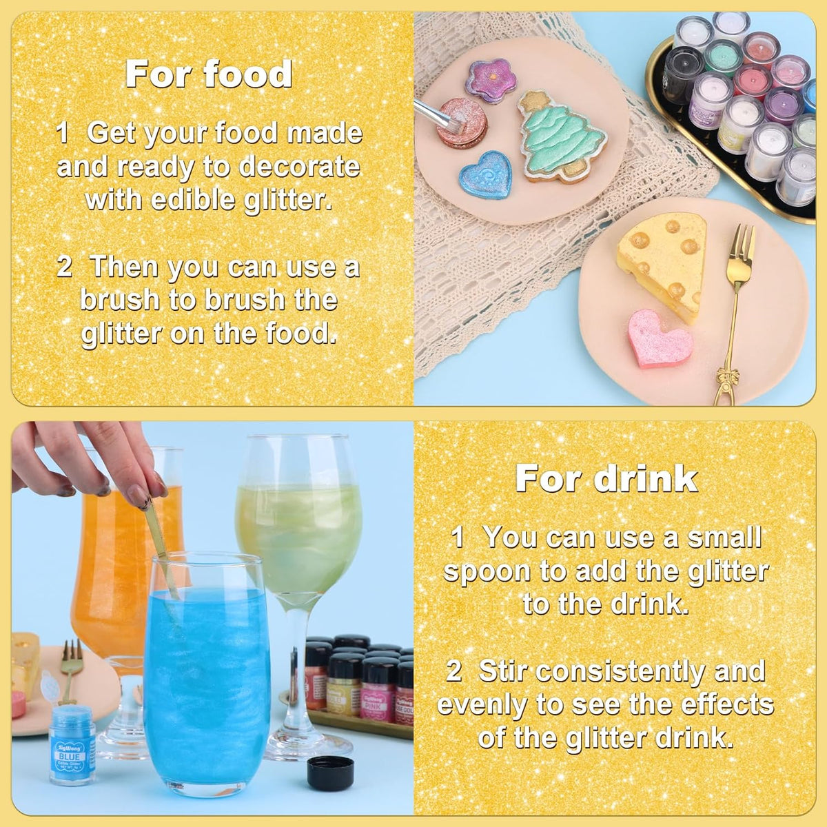 Gold Edible Glitter - 5g Food Grade Cake Decorating Shimmering Glitter, Edible Sprinkle Luster Dust