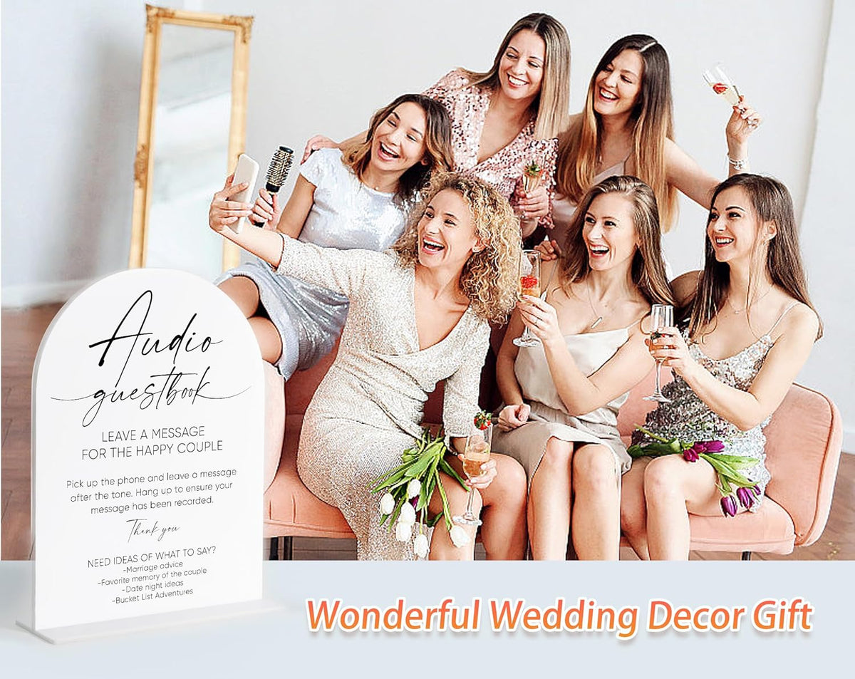 Audio Guest Book Sign, White Arch Acrylic Wedding Sign, Audio Guest Book Wedding Phone, Bridal