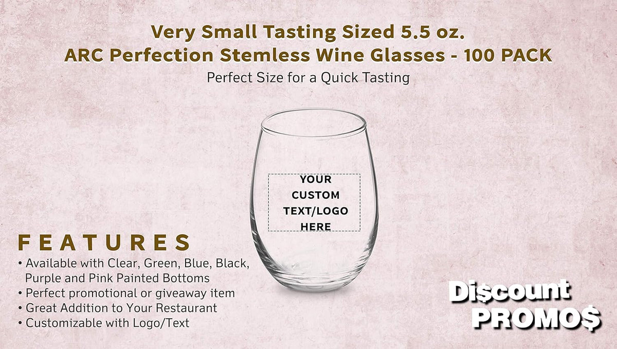Custom Stemless Wine Glasses by ARC 5.5 oz. Set of 100, Personalized Bulk Pack - Perfect for Hotel