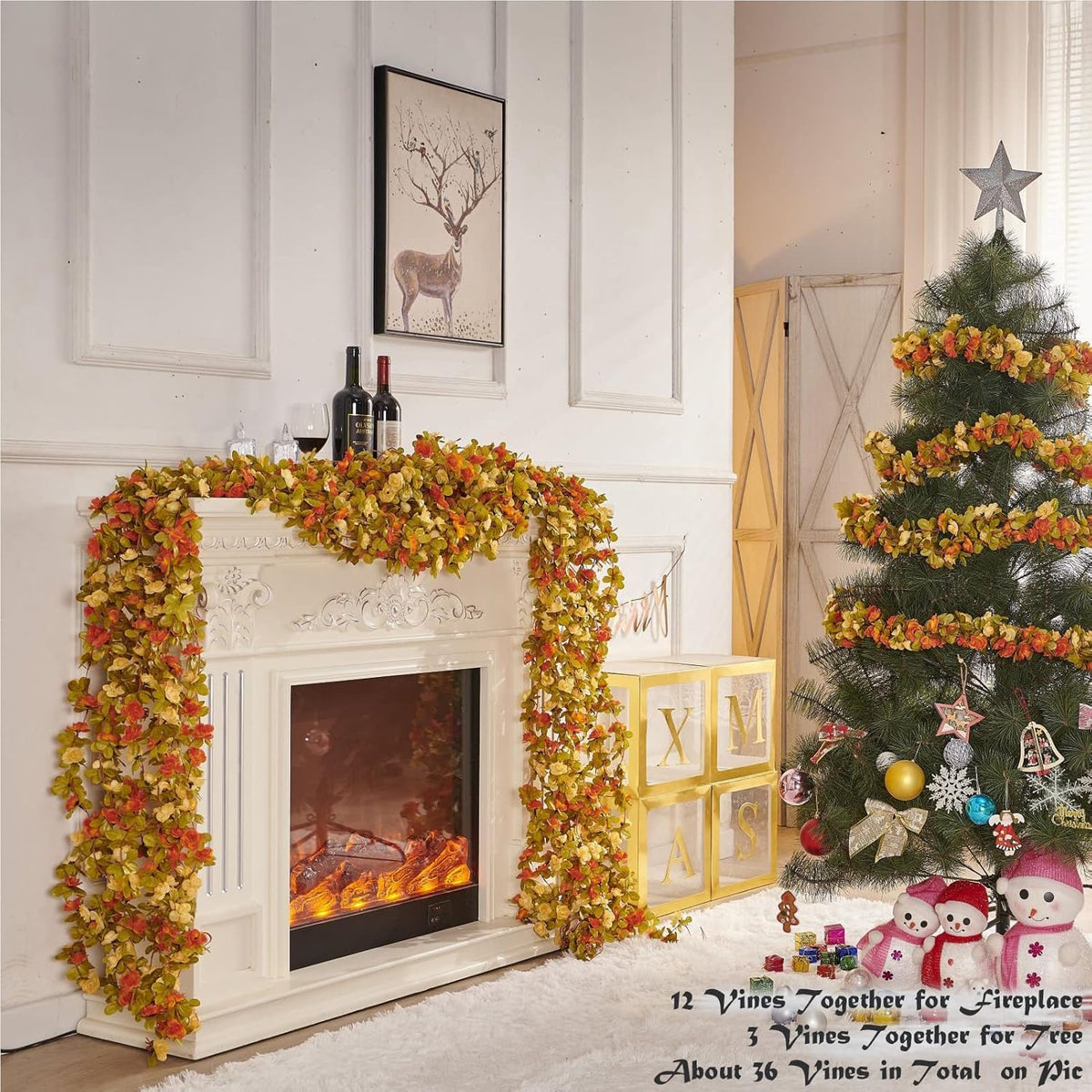 8 Pcs x 8.2 ft Flower Garland Artificial Rose Vine Flowers with Green Leaves Hanging Fake Roses