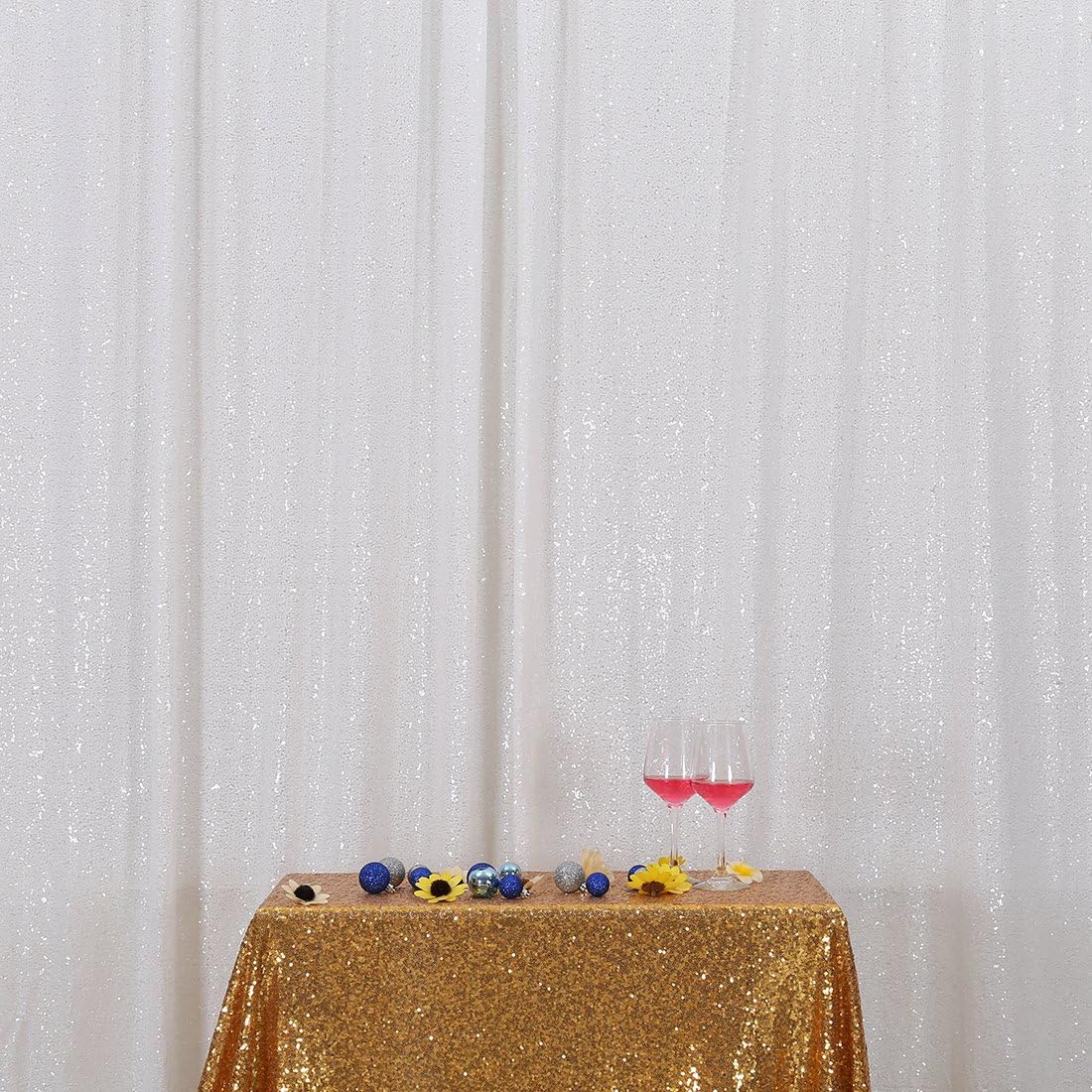 Poise3EHome White Sequin Backdrop Curtain, 10Ft x 10Ft White Glitter Photography Background