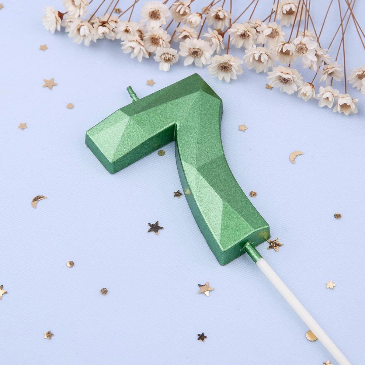 PHD CAKE 2.76 Inch Crystal Green 7 Number Cake Candle, Numeral Birthday Candles, Green Number