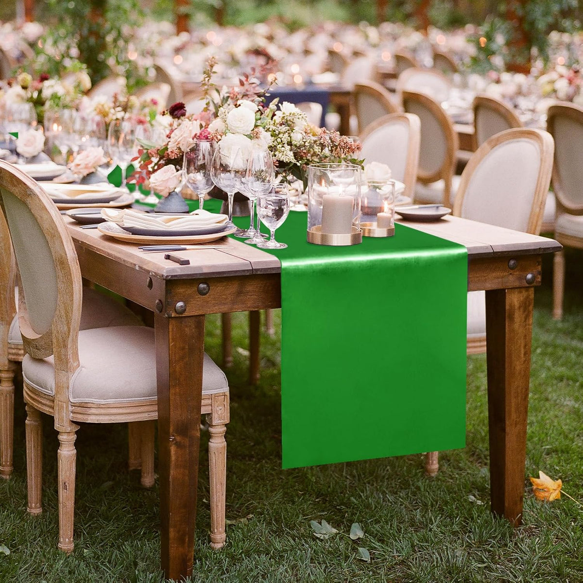 10 Pack Satin Table Runner 12 x 108 Inch Long Emerald Silk Table Runner for Wedding Party Banquet