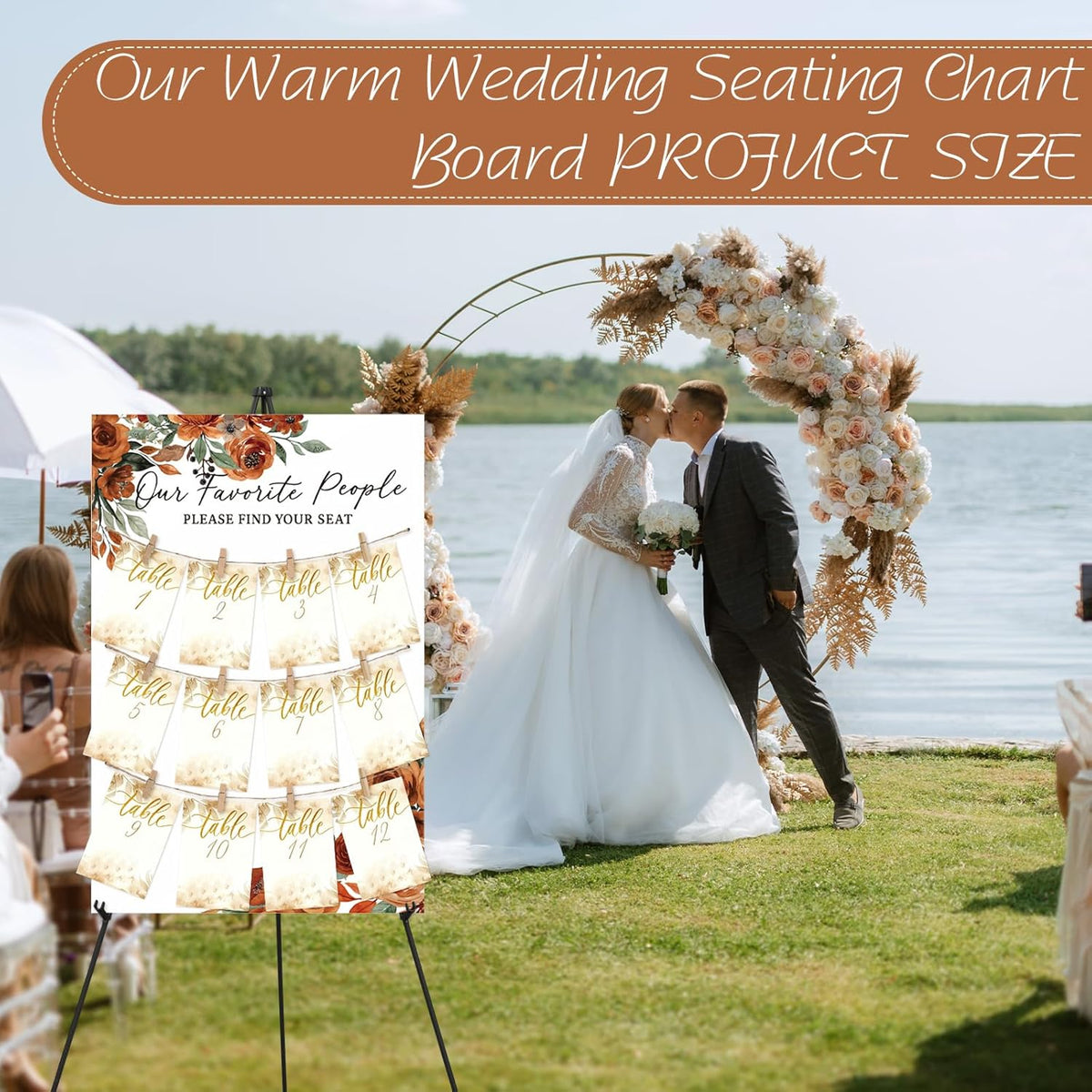 Pinkunn Terracotta Floral Wedding Seating Chart with Easel Display Stand 15.8 x 23.6 Inch Rose